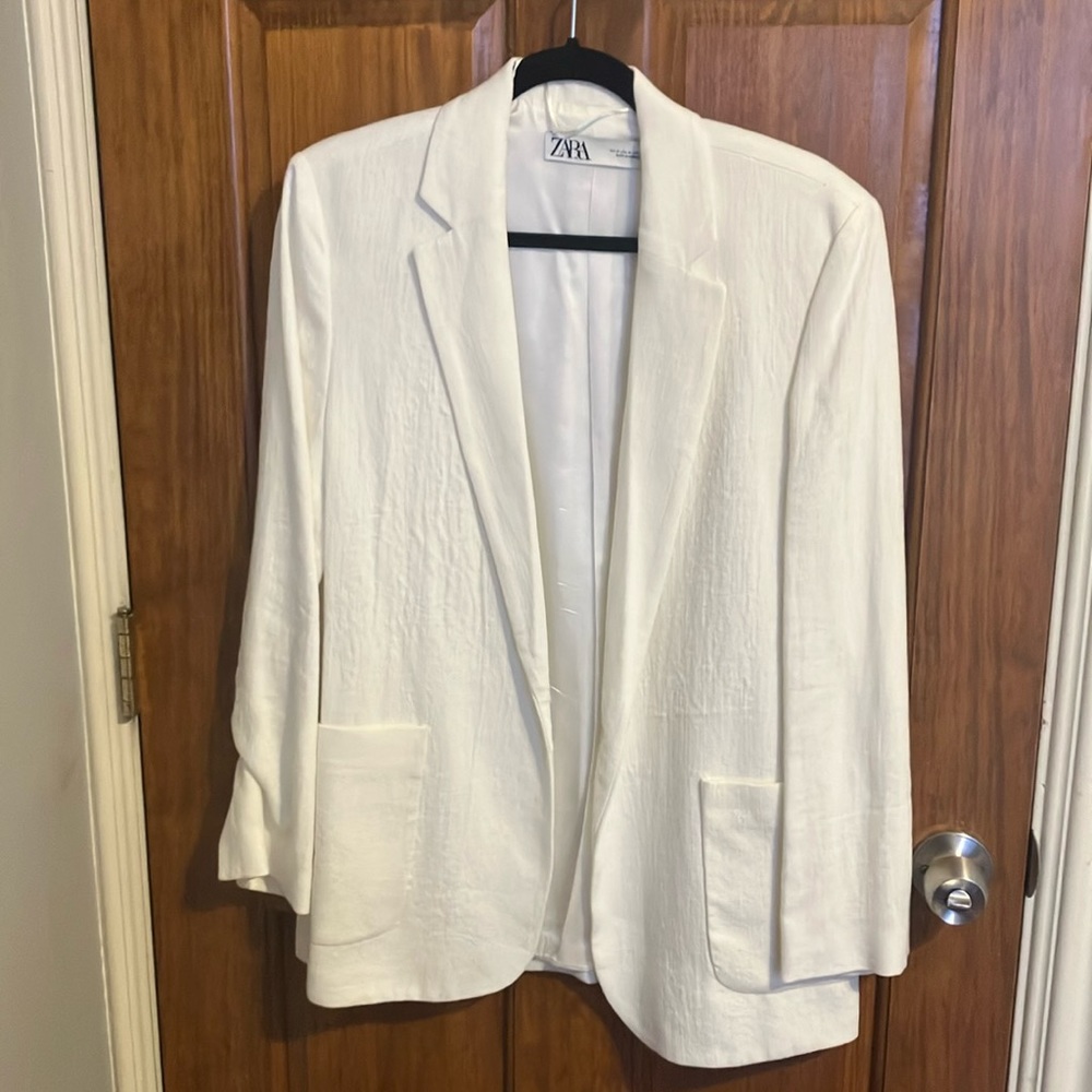 Zara White Linen Blazer